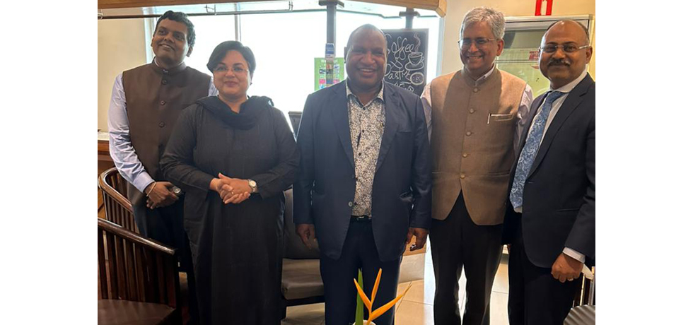 HC Inbasekar S, alongside Secretary (East) Shri Saurabh Kumar, Smt Paramita Tripathi, JS(Oceania) during meeting Hon'ble Prime Minister James Marape On December 6, 2022 