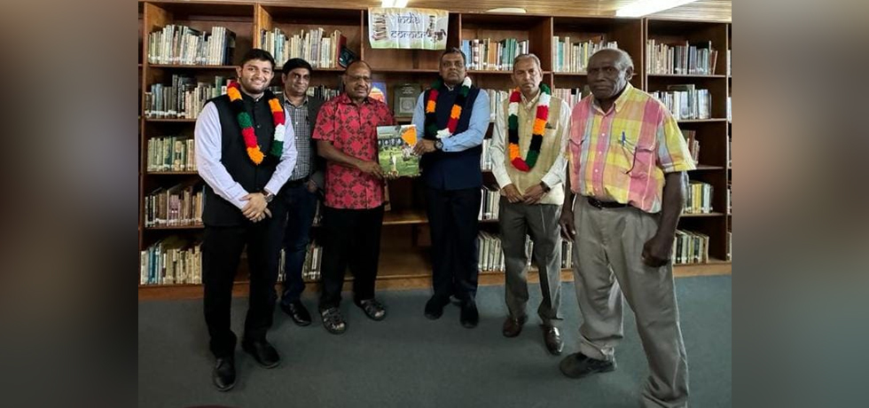 On 19th January, 2024, ‘India Corner' section created at University of Goroka(UoG) Library. High Commr Inbasekar S donated books on STEM to UoG Vice-Chancellor Dr. Teng Waninga to UoG Library.