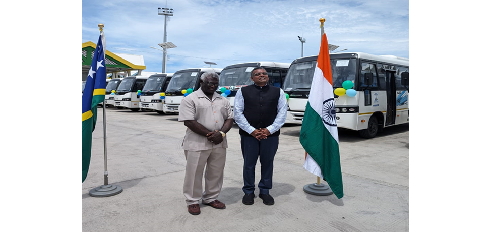 On 28th December, 2023 Solomon Isls PM Sogavare received 20 TATA buses for USD 1 million gifted by Govt of India for Pacific Games 2023, Honiara. 
