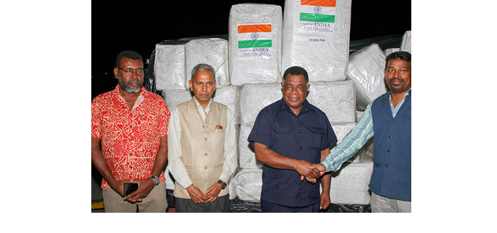 Relief materials & medical aid(17 tons) for victims of Mt. Ulawun eruption landed at Port Moresby from India. H.E. Francis Maneke, PNG Minister for Oil Palm received consignment from Sh. Ravindra Nath, FS(Pol).