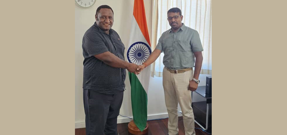 First Secy(Pol) Shri Ravindra Nath handed over Air tickets to Mr.Tommy Angau, Asst Dir(Asia) Dept of Foreign Affairs of Papua New Guinea, who will be attending 71st Professional Course for Foreign Diplomats from 22 Apr-3 May 2024 at SSIFS, New Delhi.